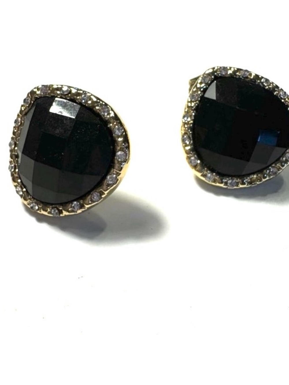 Gloria Vanderbilt Black Faceted Teardrop Clip Earrings with Rhinestones